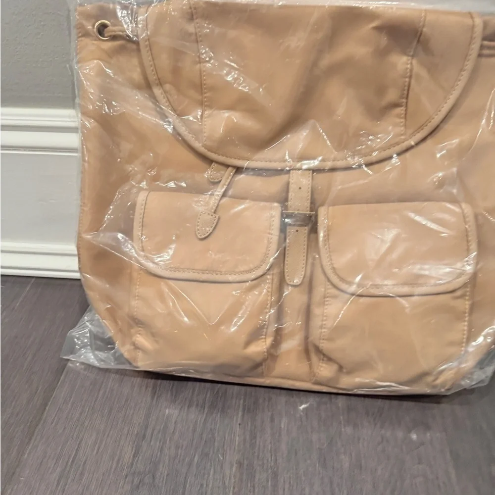 NWT Years of Ours Beige Tan Women's Nylon Backpack Tote with Front Pockets